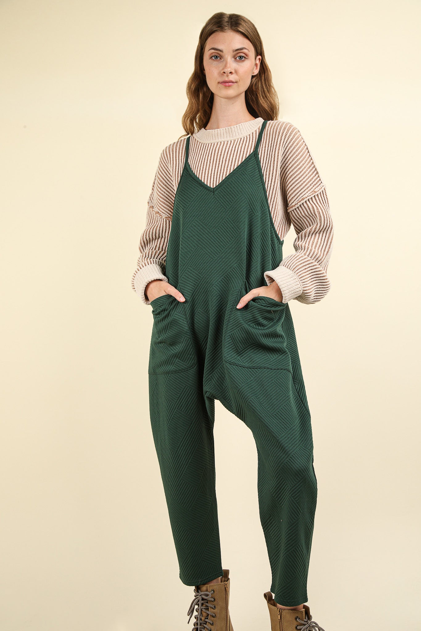 New In Textured Jumpsuit - Forest