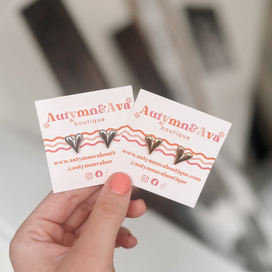 Silver Stainless Steel Puff Heart Studs