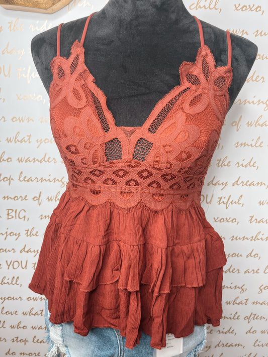 Zenana Lace Top with Ruffle Detail