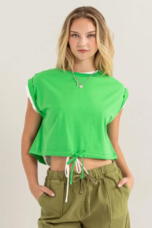 Lucky Girl Adjustable Drawstring Crop Top